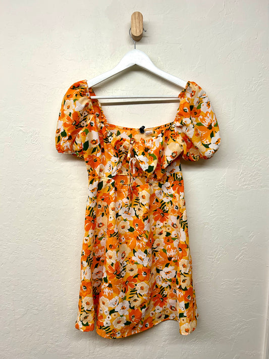 Orange floral mini dress