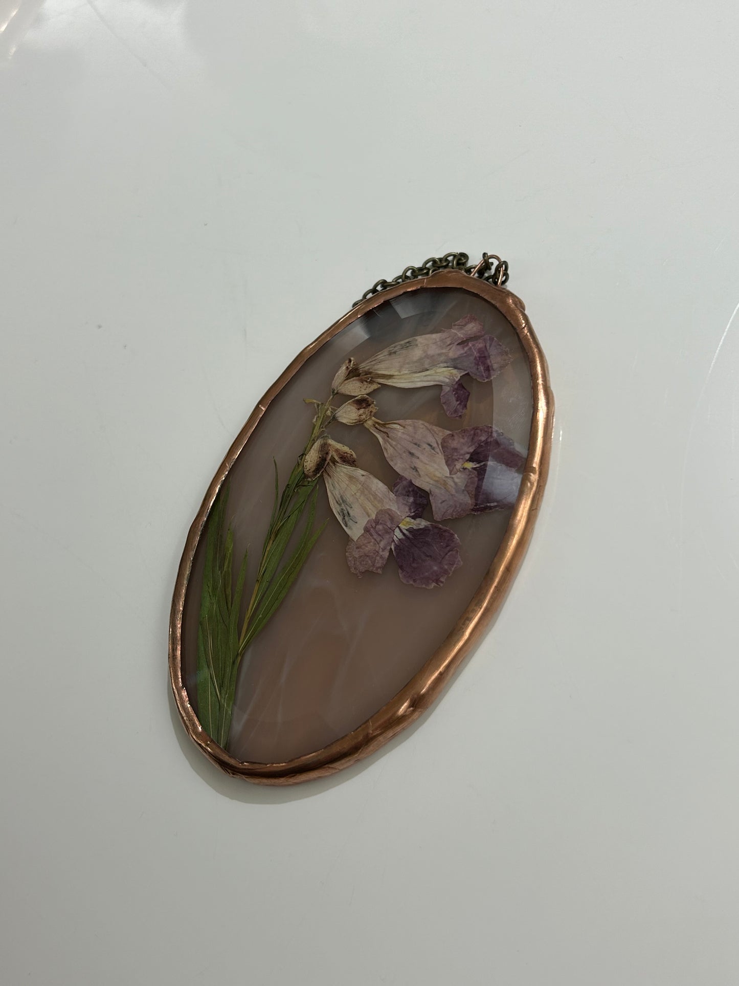 Lavender Oval Glass Sun Catcher with Desert Willow