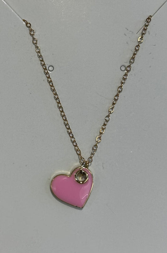 Light pink enamel heart necklace