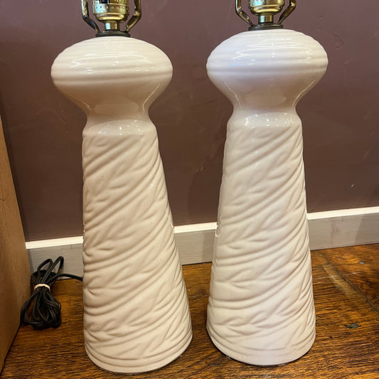 Pair Of Vintage White Ceramic Lamps (2)