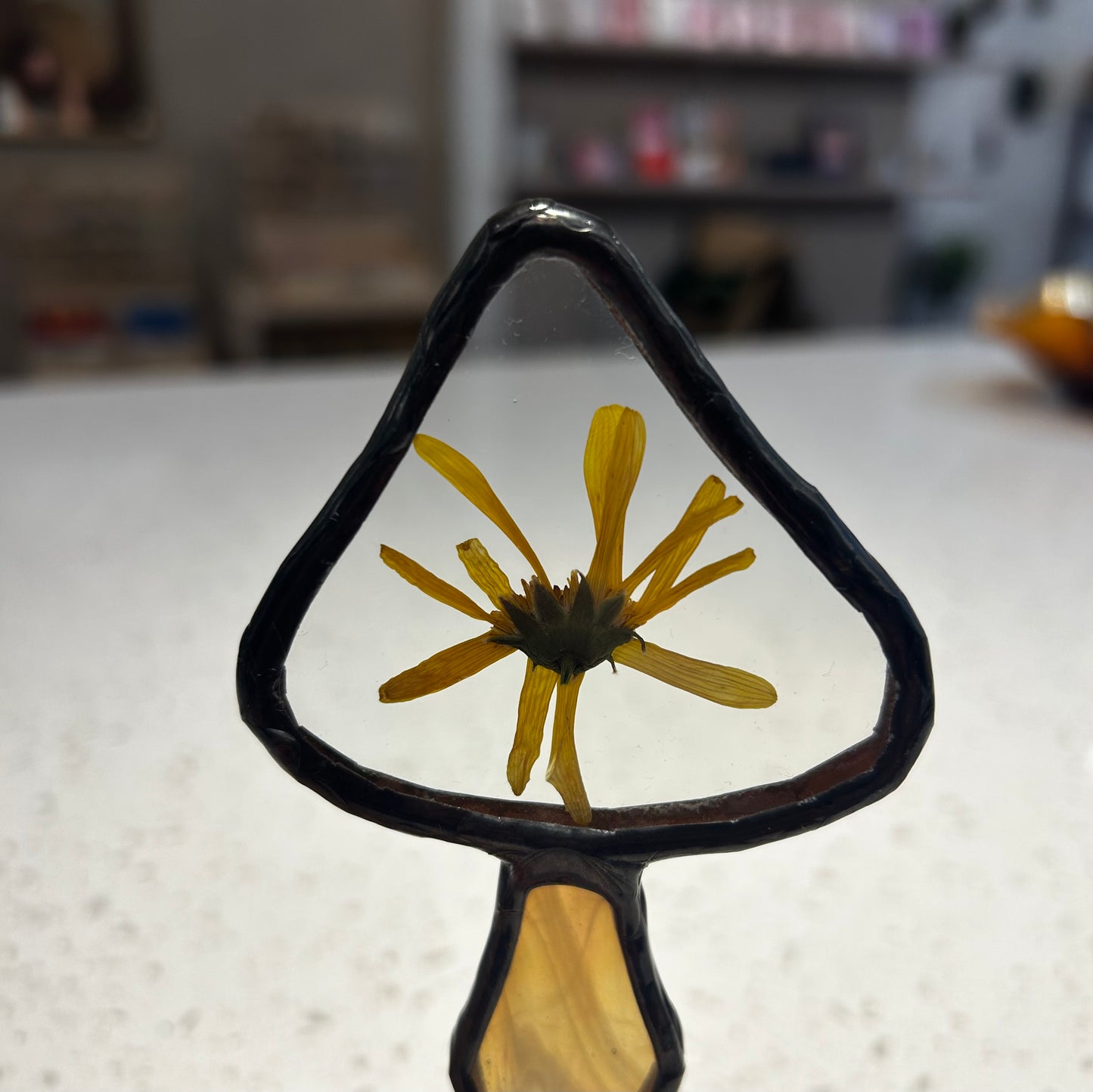 Stained glass mushroom plant stake