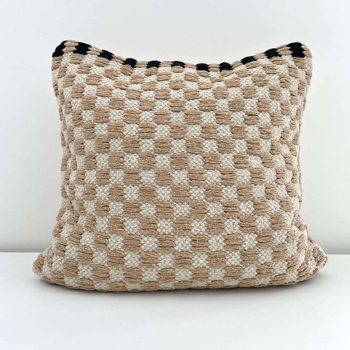 fort & field - 18x18 hand woven neutral checkerboard pillow cover