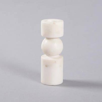 fort & field - White marble stone hand turned bulbous taper candle holder